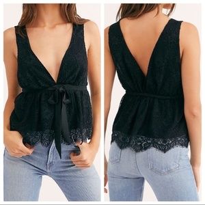NWT Free People Chante Lace Tank in Black